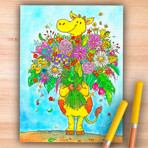 Söt serie-giraff blommor Hej vykort