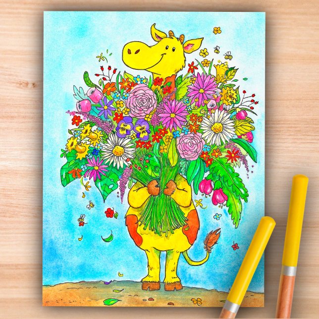 Söt serie-giraff blommor Hej vykort  (Skapare uppladdad)