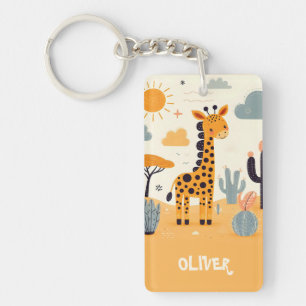 Söt serie-giraff i savann nyckelring