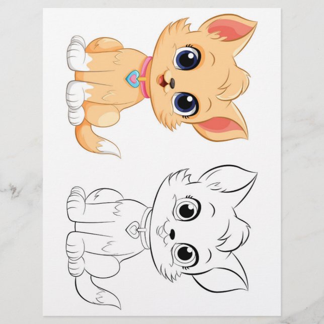 Söt serie-katt färgläggnings sida reklamblad (Framsidan)