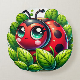 Söt serie ladybug omgiven av blad rund kudde