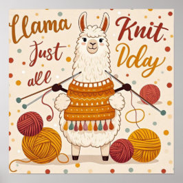 Söt serie-lama iförd stickad halsduk poster