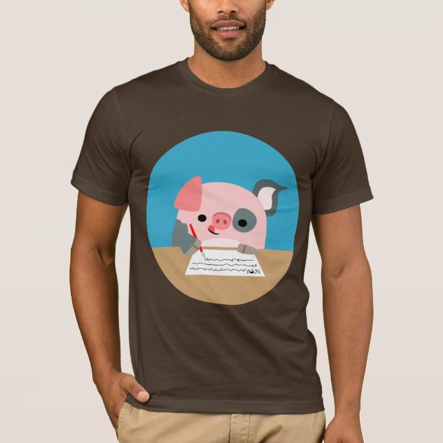 Söt serie skrivande gris t-shirt (Framsida)