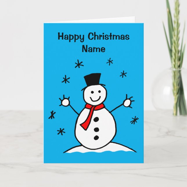 Söt serie-snöman glad jul kort (Framsida)