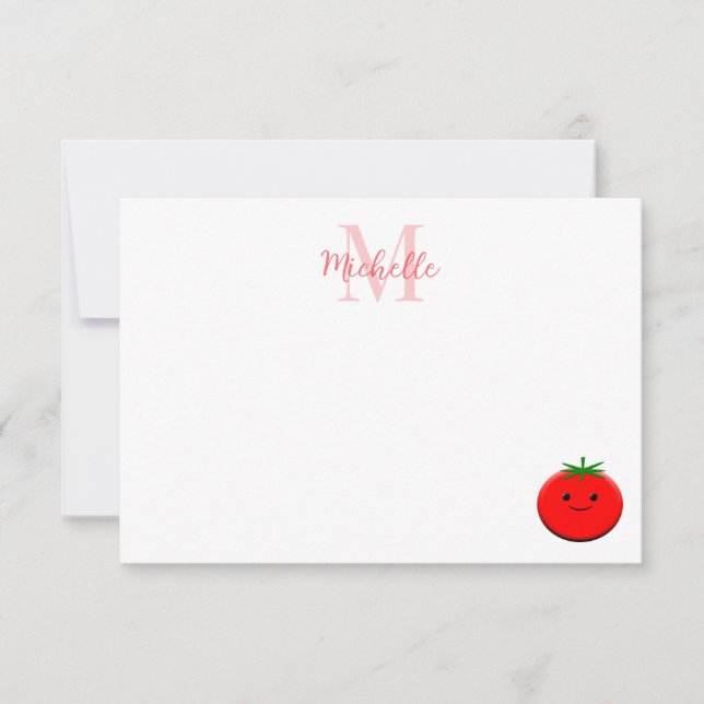 Söt serie-tomato med anpassad monogram anteckningskort (Framsida)