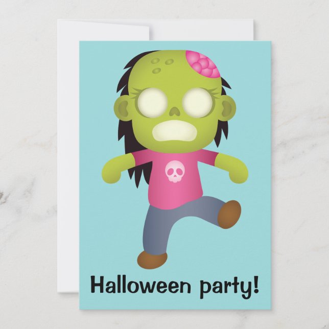 Söt serie zombie tjej Halloween fest Inbjudningar (Framsida)