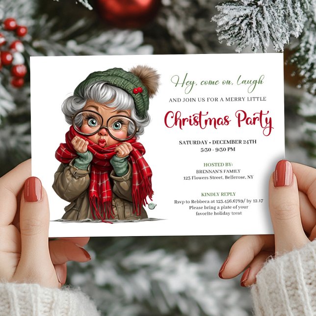 Söt serieaktig mormor Whimsical höstinbjudan Inbjudningar (Cute Cartoon Granny Whimsical Holiday Invitation)