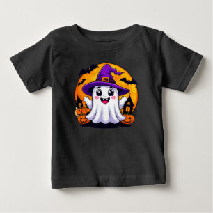 Söt serieande tecknad spök i häxhatt med pumpor t shirt