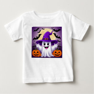 Söt serieande tecknad spök i häxhatt med pumpor t shirt