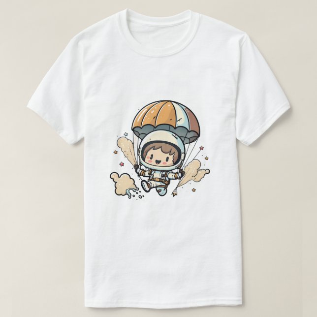 Söt serieastronaut med fallskärm Grafik T Shirt (Design framsida)