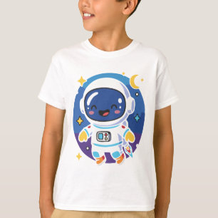 Söt serieastronaut svävande i rymden, lekfull t shirt