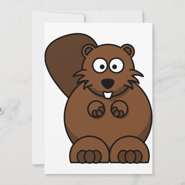 Söt seriebäver Rollig skogsdjur illustration Inbjudningar (Framsida)