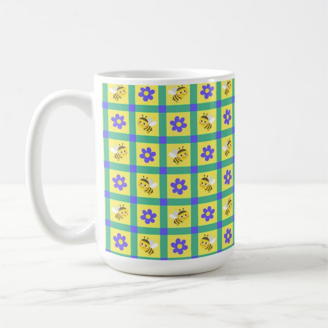 Söt seriebi och blommönster kaffemugg (Vänster)