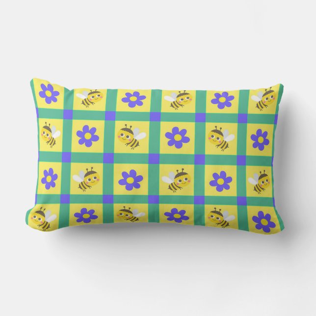 Söt seriebi och blommönster lumbarkudde (Framsida)