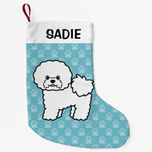 Söt seriebild av Bichon Frise-hund Liten Julstrumpa