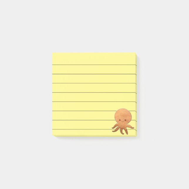 Söt seriebläckfisk med falskt träavtryck post-it block (Framsida)