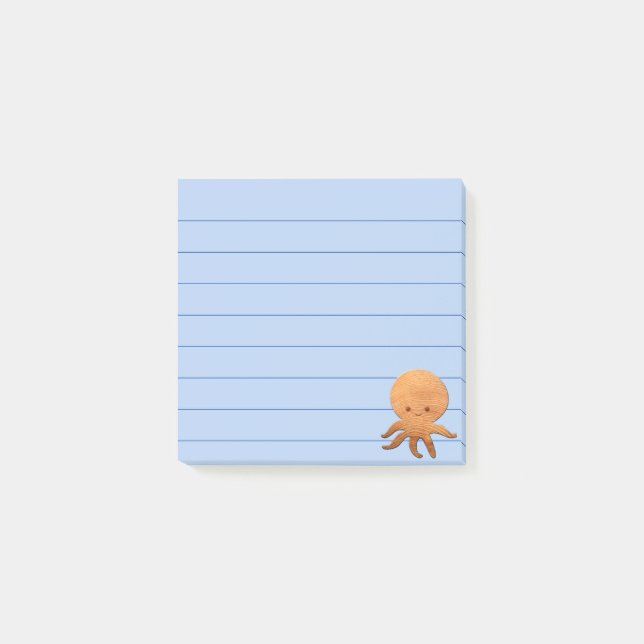 Söt seriebläckfisk med falskt trätryck post-it block (Framsida)