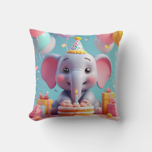 Söt serieelefant firar födelsedag kudde