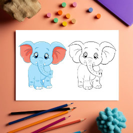 Söt serieelefant målarbild reklamblad