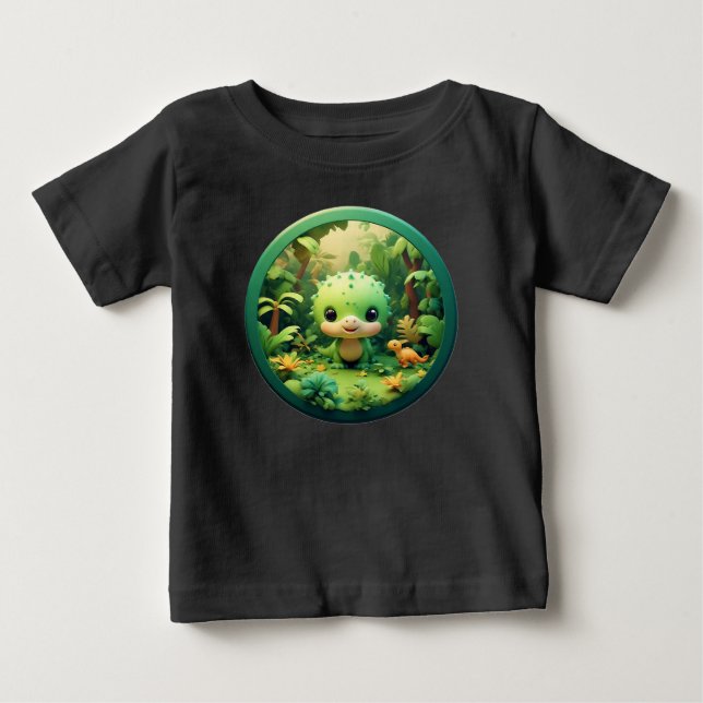 Söt seriefigur av dinosaurie i bambuskog t shirt (Framsida)