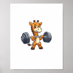 Söt seriefigur av giraff som lyfter vikter fitness poster