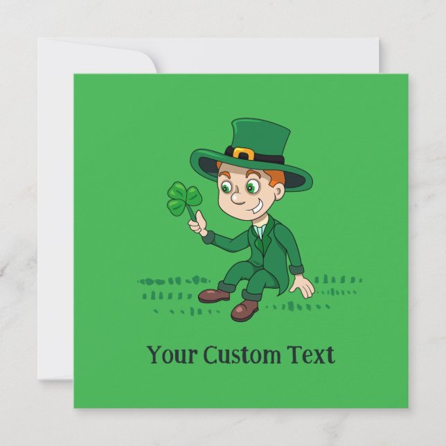 Söt seriefigur av leprechaun med shamrock och regn inbjudningar (Framsida)