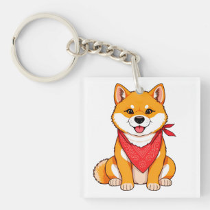 Söt seriefigur av Shiba Inu-hund med röd bandana