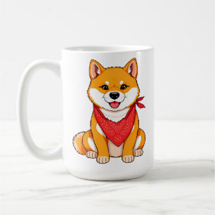 Söt seriefigur av Shiba Inu hund med röd bandana Kaffemugg