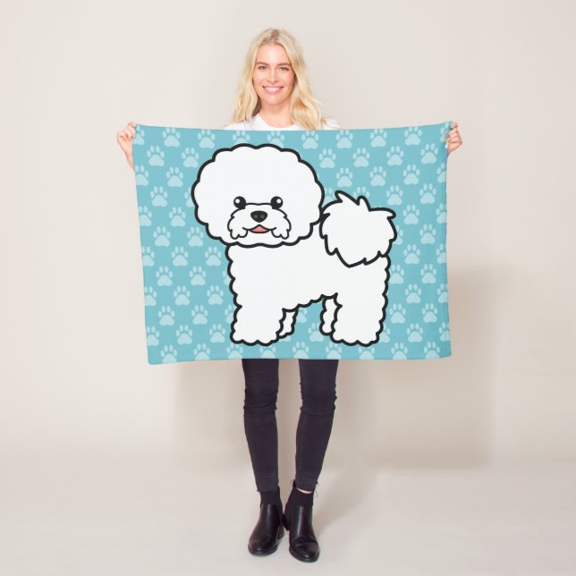 Söt seriefigur Bichon Frise hund Fleecefilt (På plats)