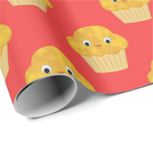Söt seriefigur corn muffin på röd presentpapper