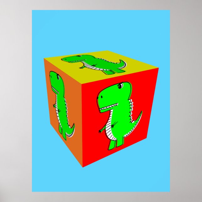 Söt seriefigur Dino Cube Art Poster (Framsidan)