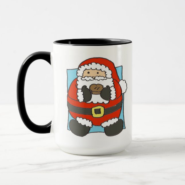 Söt seriefigur jultomte som håller efterrätten min mugg (Vänster)
