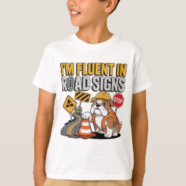 Söt seriefigur konstruktion bulldogg rolig vägmärk t shirt
