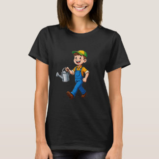 Söt seriefigur, liten trädgårdspojke med vattenkan t shirt