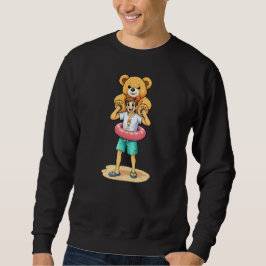 Söt seriefigur man med jätte teddybjörn sommar kul lång ärmad tröja