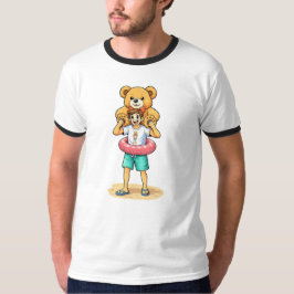 Söt seriefigur man med jätte teddybjörn sommar kul t shirt