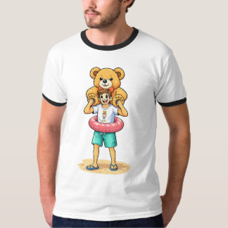 Söt seriefigur man med jätte teddybjörn sommar kul t shirt