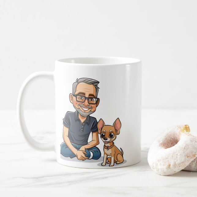 Söt seriefigur man och Chihuahua kaffemugg (Med munk)