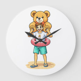 Söt seriefigur med jätte teddybjörn sommar kul stor klocka