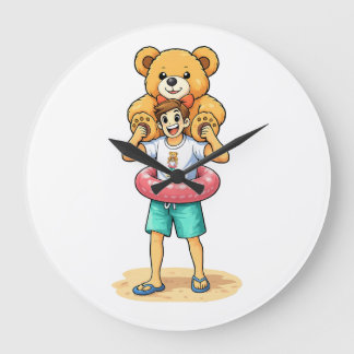 Söt seriefigur med jätte teddybjörn sommar kul stor klocka