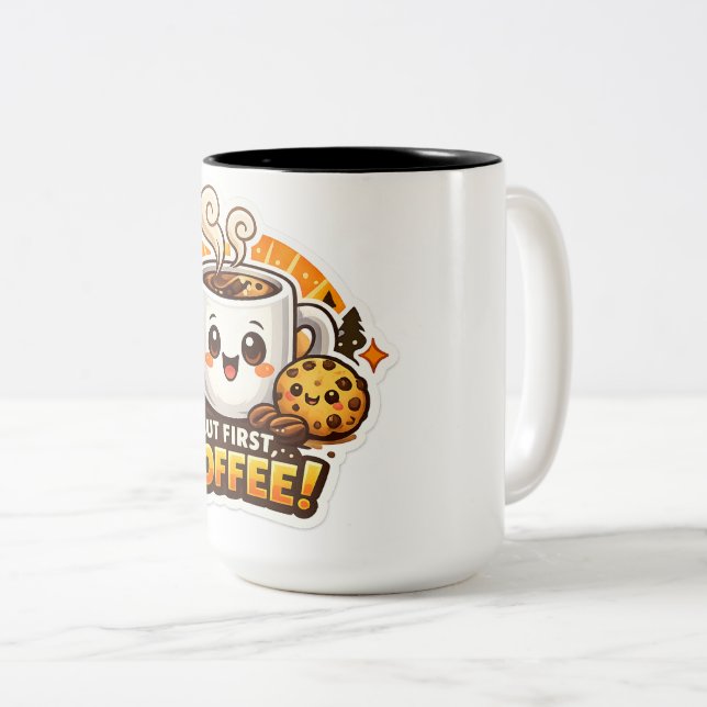 Söt seriefigur med "Men först kaffe" Två-Tonad Mugg (Framsida höger)