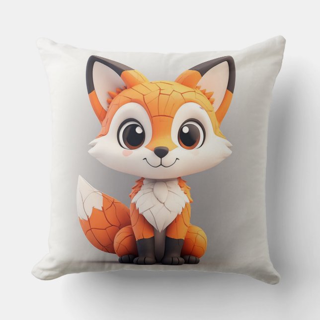 Söt seriefigur räv 3D leksaks maskot sittande och  Kudde (Framsida)