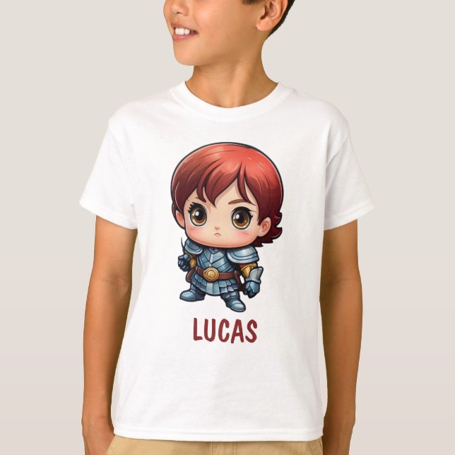 Söt seriefigur riddare t-shirt för barn med eget n (Framsida)
