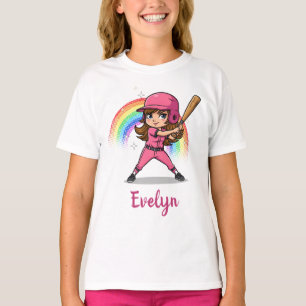 Söt seriefigur tjej basebollspelare i rosa t shirt