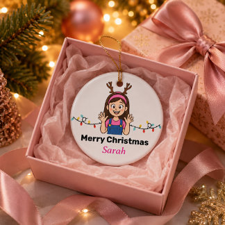 Söt seriefigur tjej God Jul Högtid Julgransprydnad Keramik