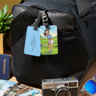 Söt seriefigur tjej gör golf sport | Personlig Bagagebricka