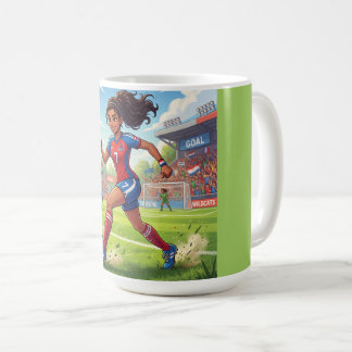 Söt seriefigur tjej som spelar fotboll kaffemugg