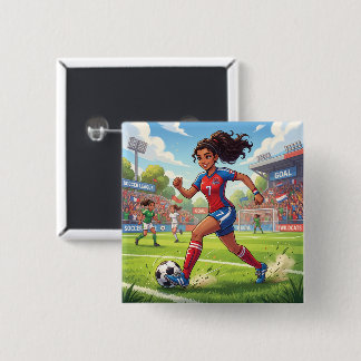 Söt seriefigur tjej som spelar fotboll knapp