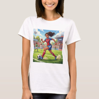 Söt seriefigur tjej som spelar fotboll t shirt