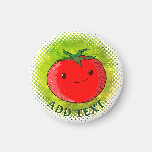 Söt seriefigur tomat vattenfärg bakgrund magnet (Framsidan)
